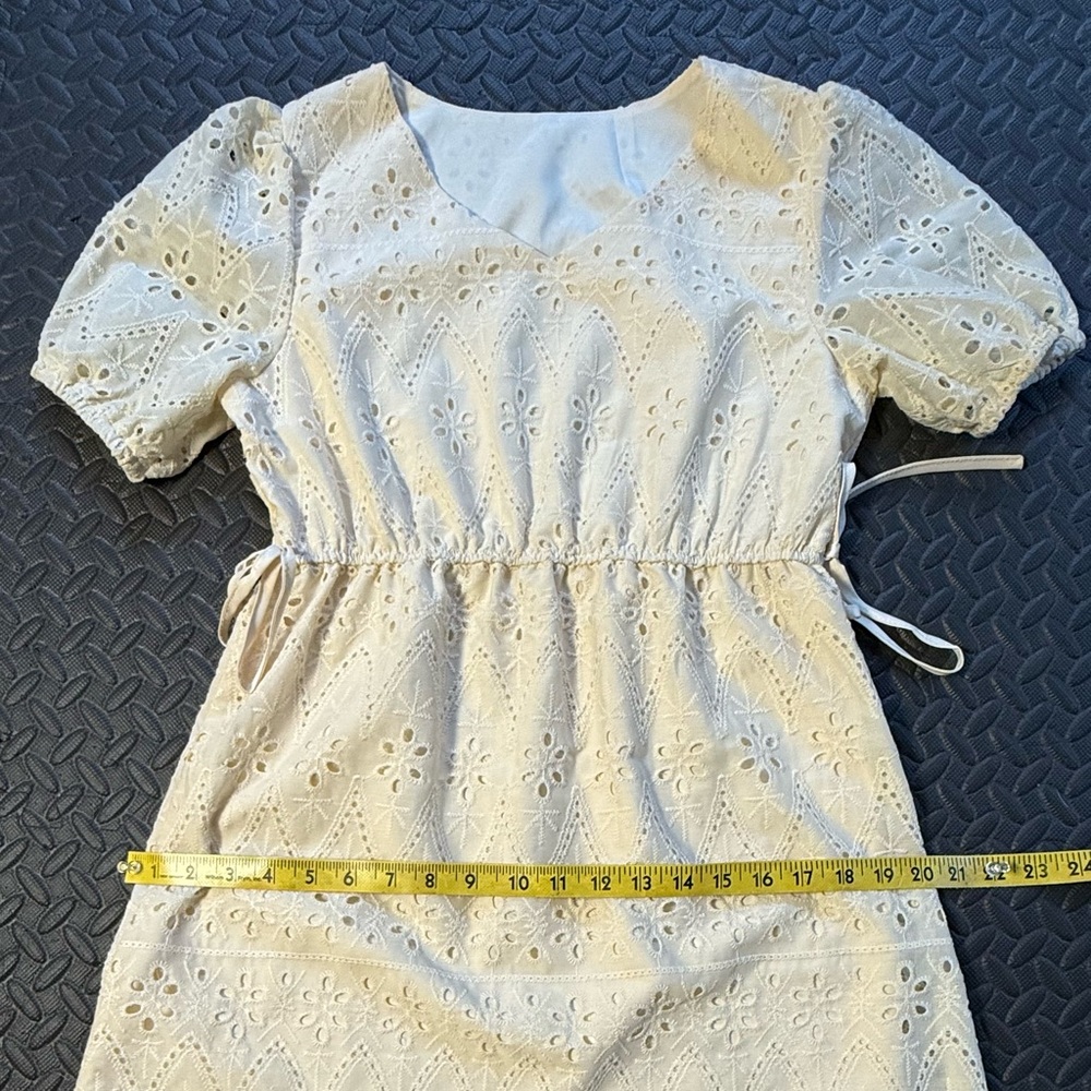 Vintage Homemade Cream Eyelet Midi Dress Size Small - Picture 7 of 10